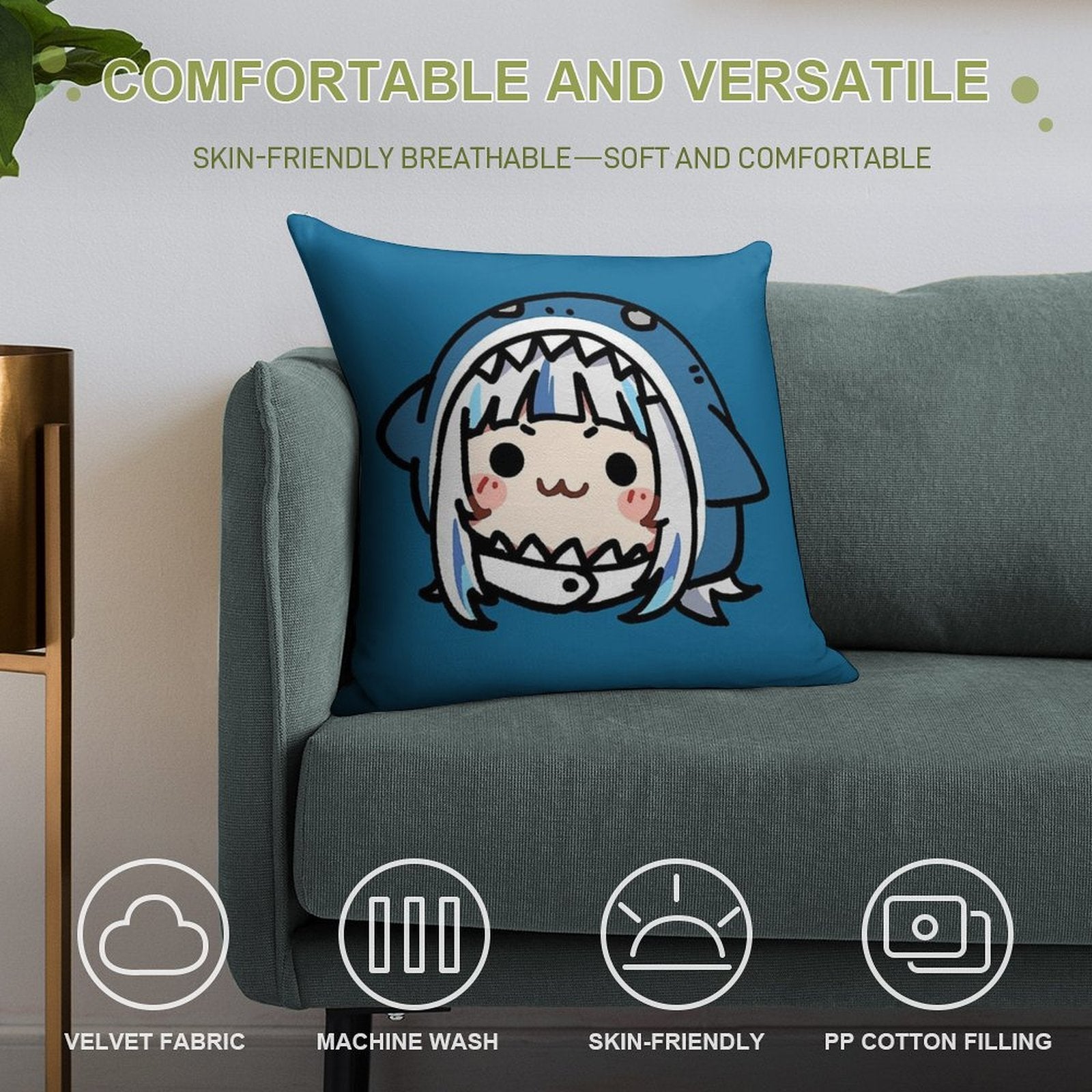 HUGE SHARKIE GAWR GURA Soft Ultra-Soft Texture Throw Pillow