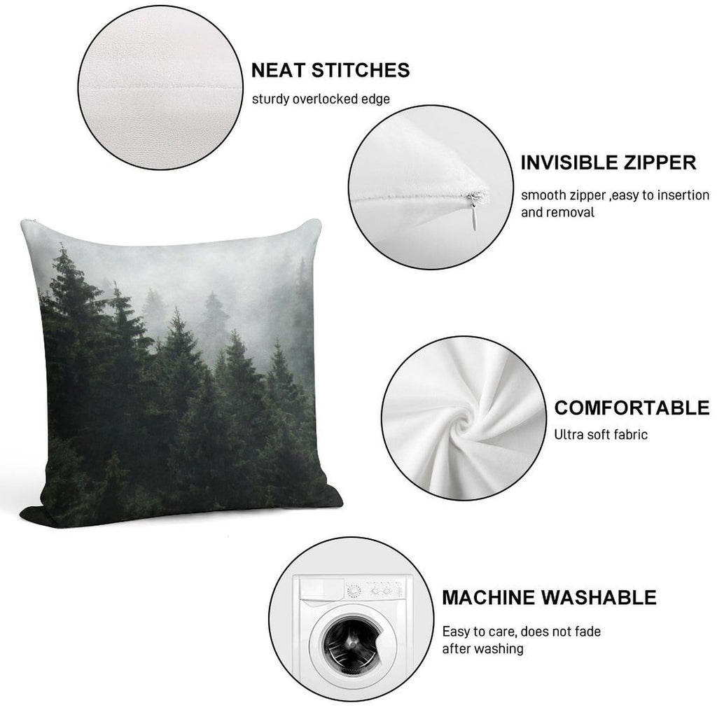 Waiting For  Misty Foggy Fairytale Forest With Cascadia Trees Covered In Magic Fog Soft Shrink-Resistant Throw Pillow