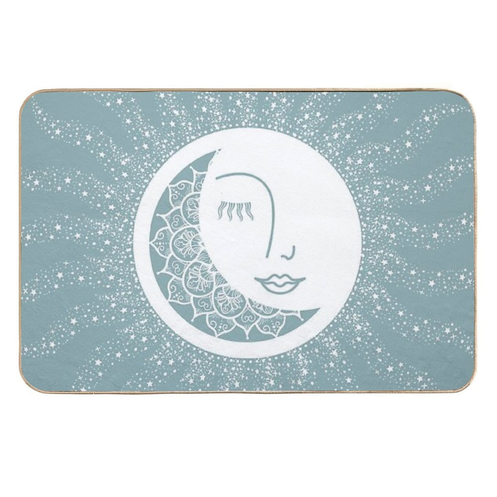 Moon Art, Teal, Mandala, Moon And Stars Art  Multi-Purpose Bath Mat