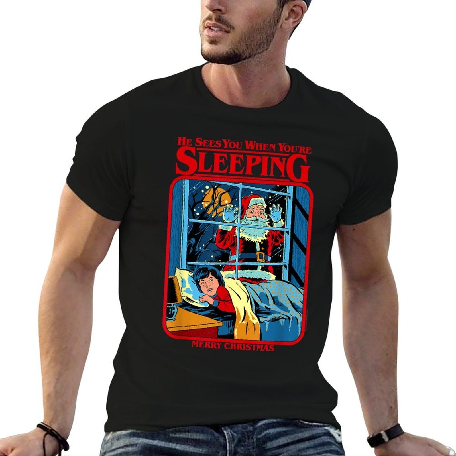 Steven Rhodes Santa Claus Sees You Retro Dark Humor  Vintage-inspired T-Shirt