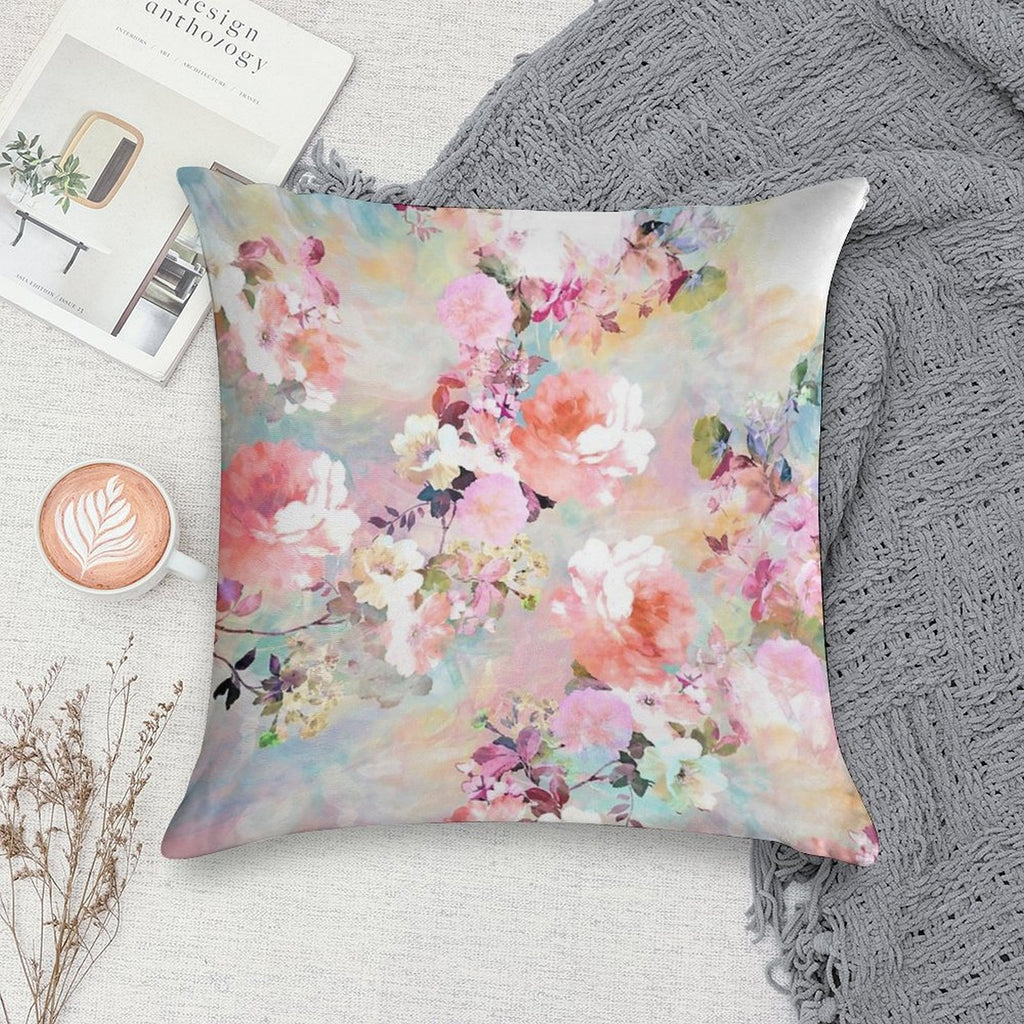 Romantic Pink Teal Watercolor Chic Floral Pattern Soft Reinforced Edging Throw Pillow