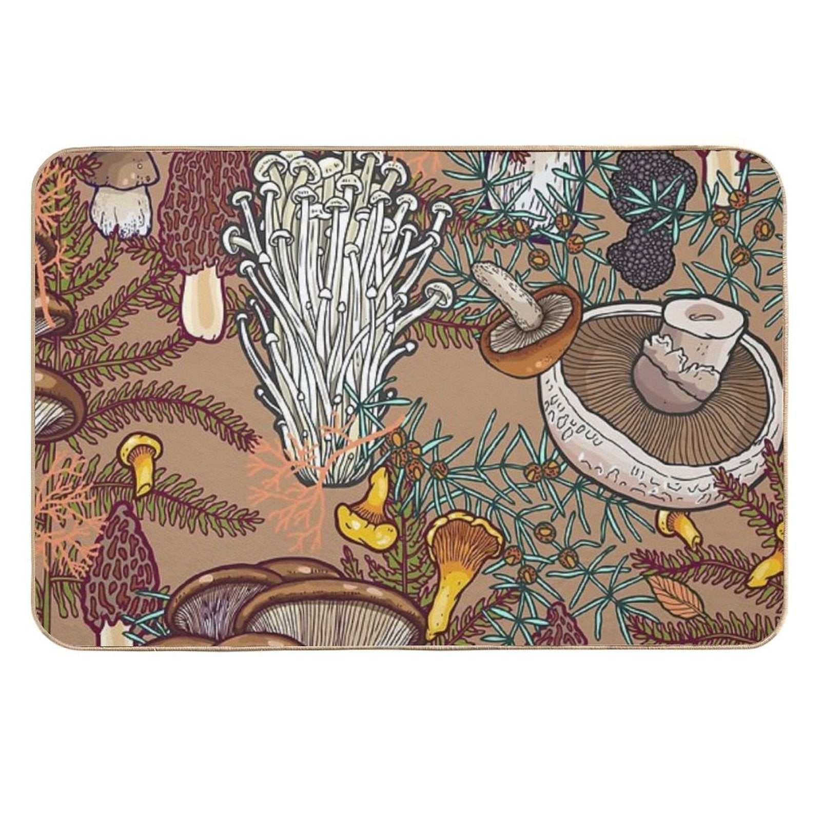 Beige Mushroom Forest  Easy Maintenance Bath Mat