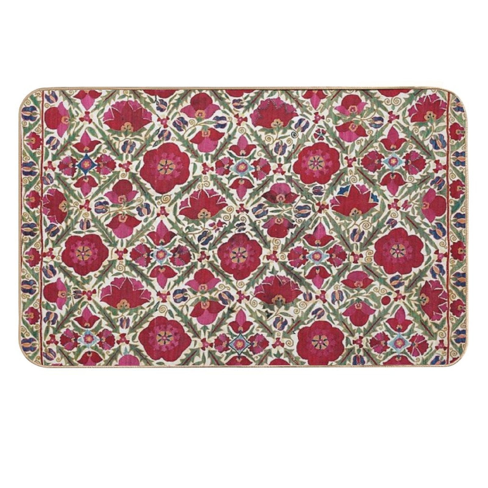 Bokhara Nim Suzani  Antique Uzbek Embroidery Print  Repositionable Bath Mat