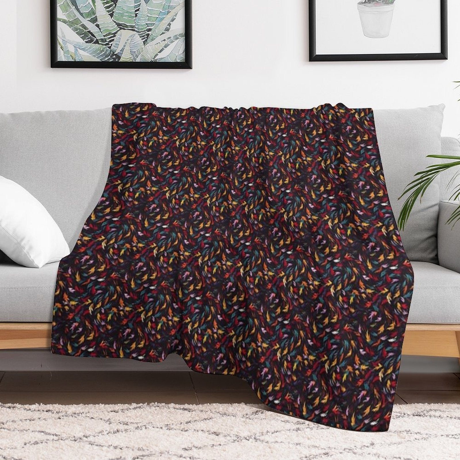 Colorful Leaf Swirl Lightweight Throw Blanket