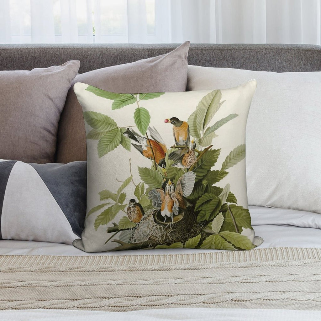 American Robin - John James Audubon Birds of America Soft Washable Throw Pillow