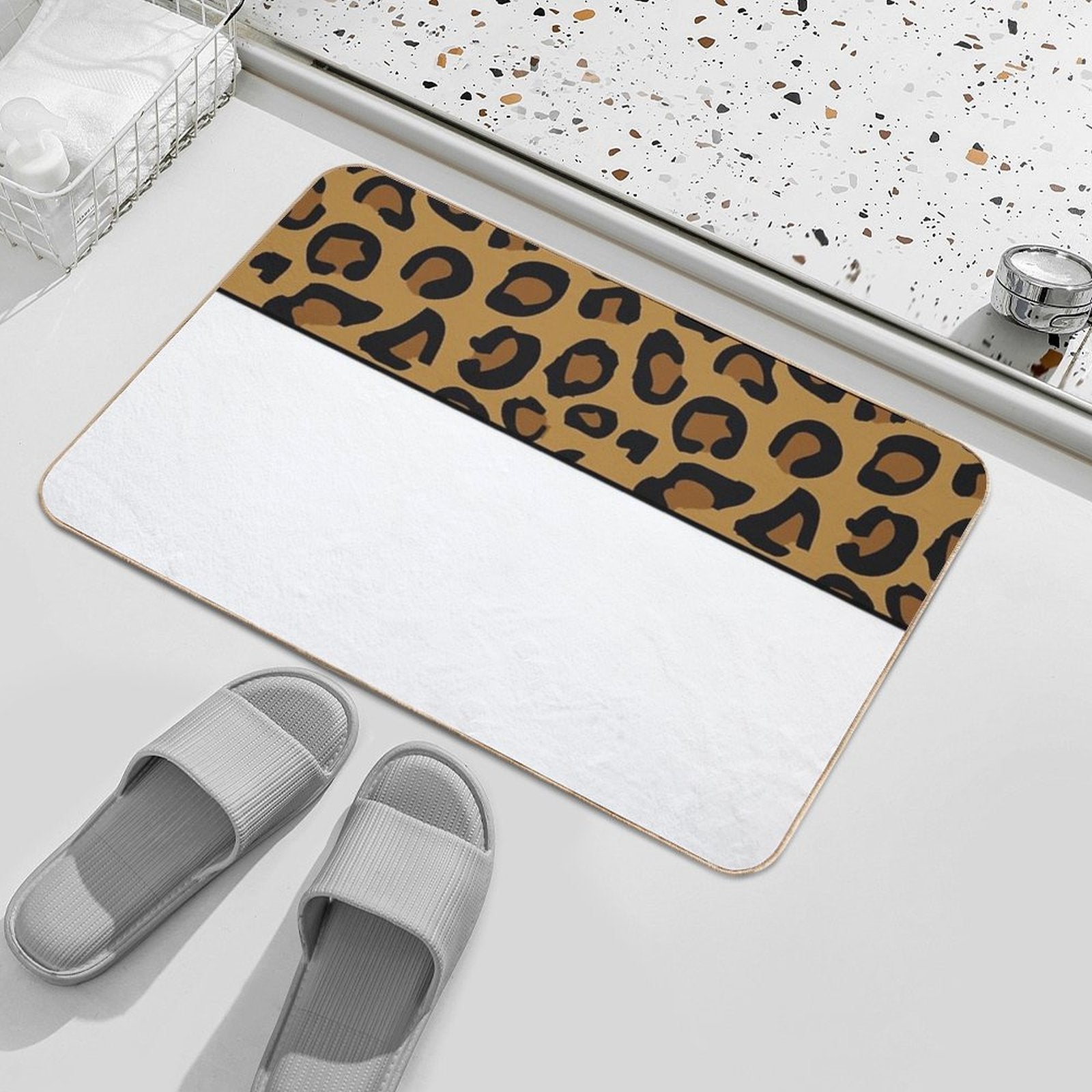 Animal Leopard Print with White  Anti-Trip Bath Mat