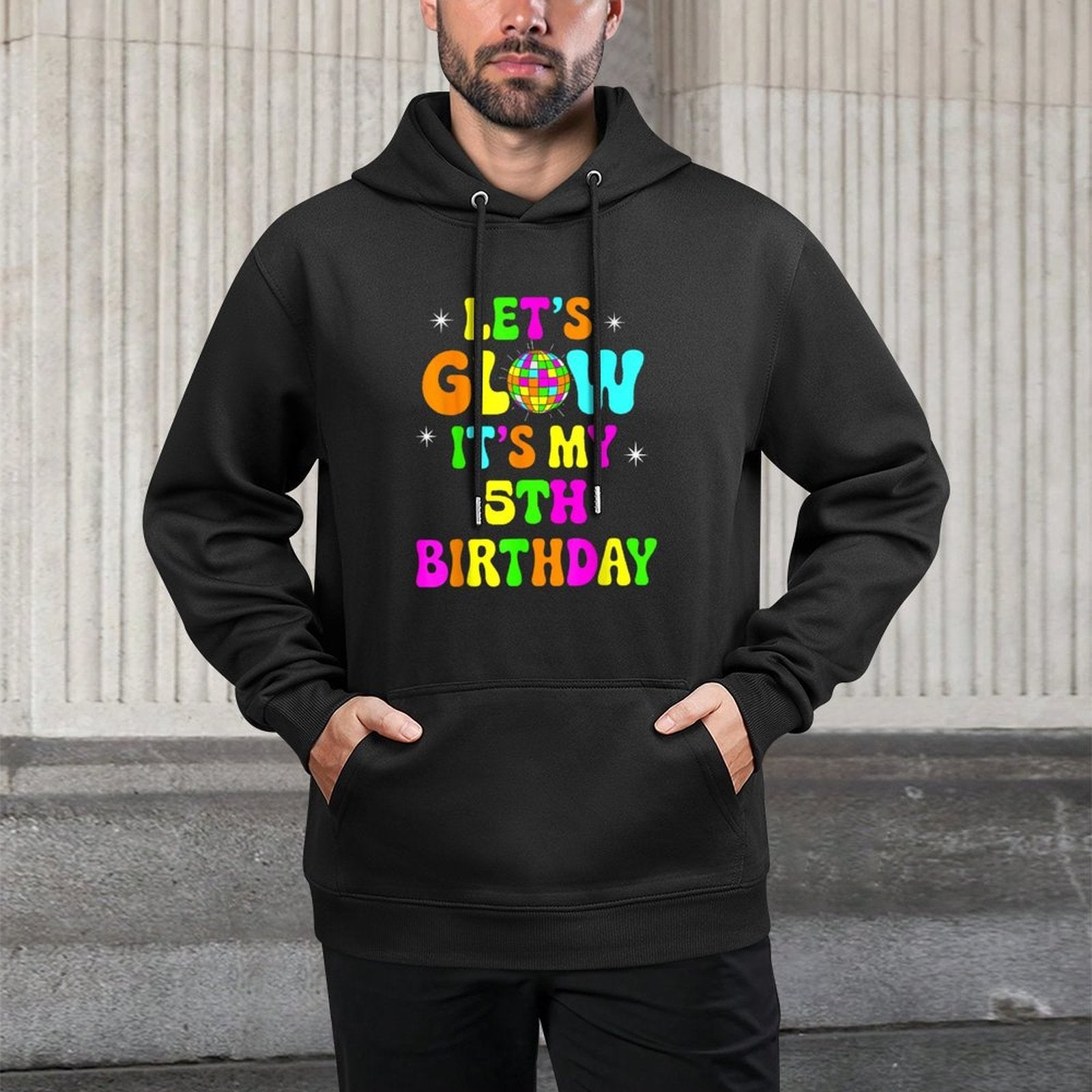 Lets Crazy Its My 5th Birthday Party Glowing 80s Group Team Relaxed Fit Hoodie