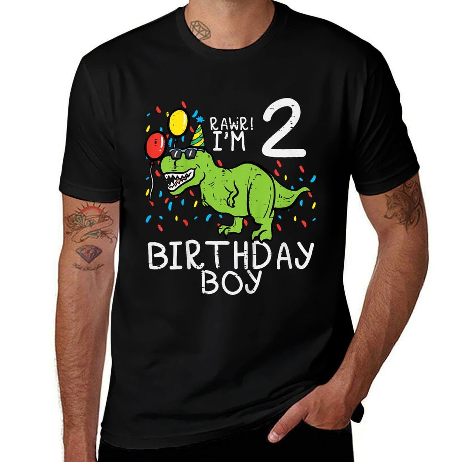 Kids Rawr Im 2 Birthday Boy Dinosaur 2nd Bday Party Boys Kids  Rolled Sleeves T-Shirt