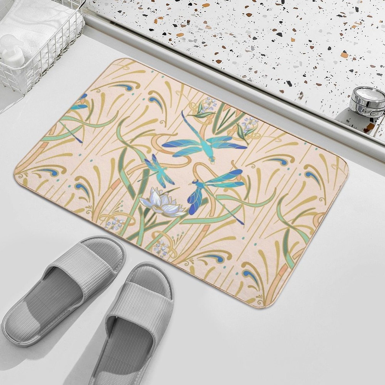 Art Nouveau Dragonflies Pattern  Blush  Absorbent Bath Mat
