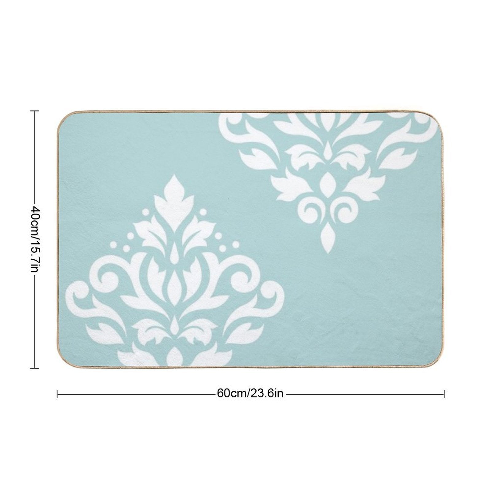 Scroll Damask Art I White on Duck Egg Blue  Absorbent Bath Mat
