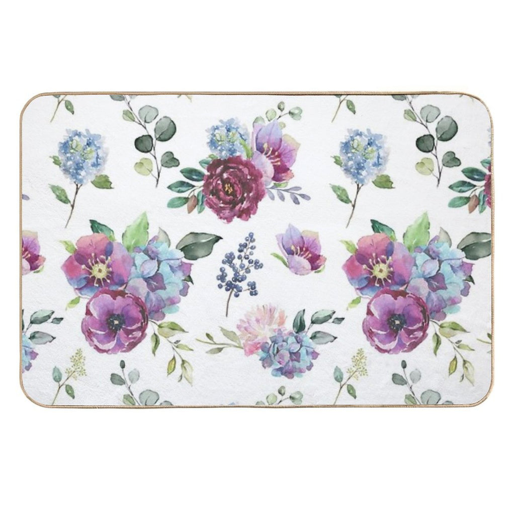 Blue Floral Print  Rapid-Drying Bath Mat