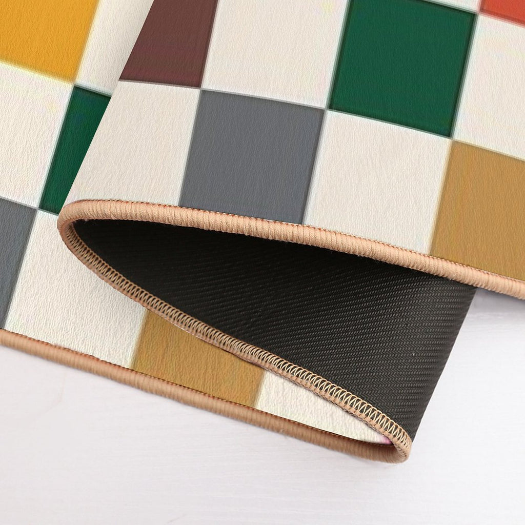 Multi Colour on Cream Checkerboard Grid  Slip-Resistant Bath Mat