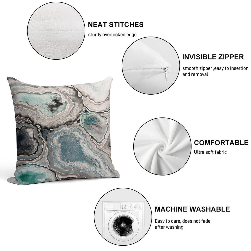 Ode To Geode - BlueTeal Soft Durable Construction Throw Pillow