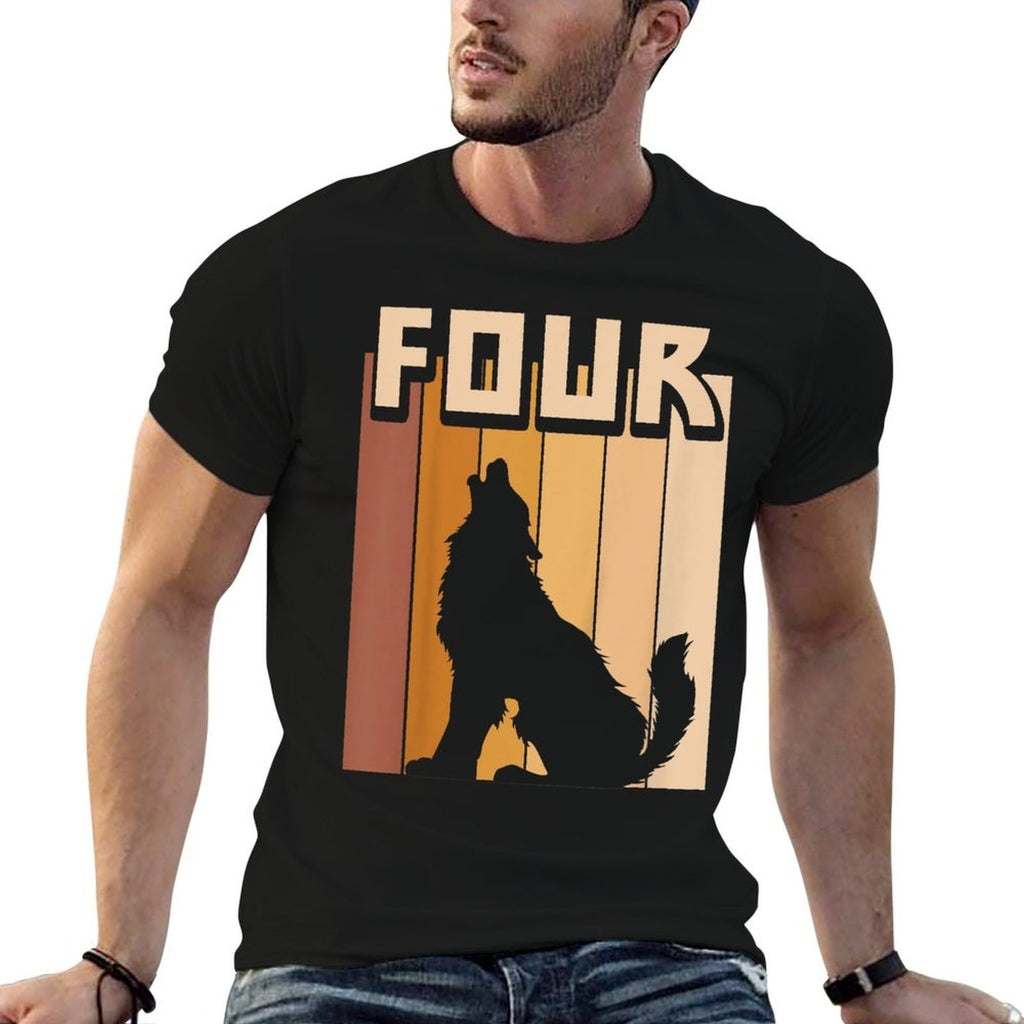 Kids Wolf 4 Birthday Boy Girl Wolf 4 Year Old  Oversized Silhouette T-Shirt