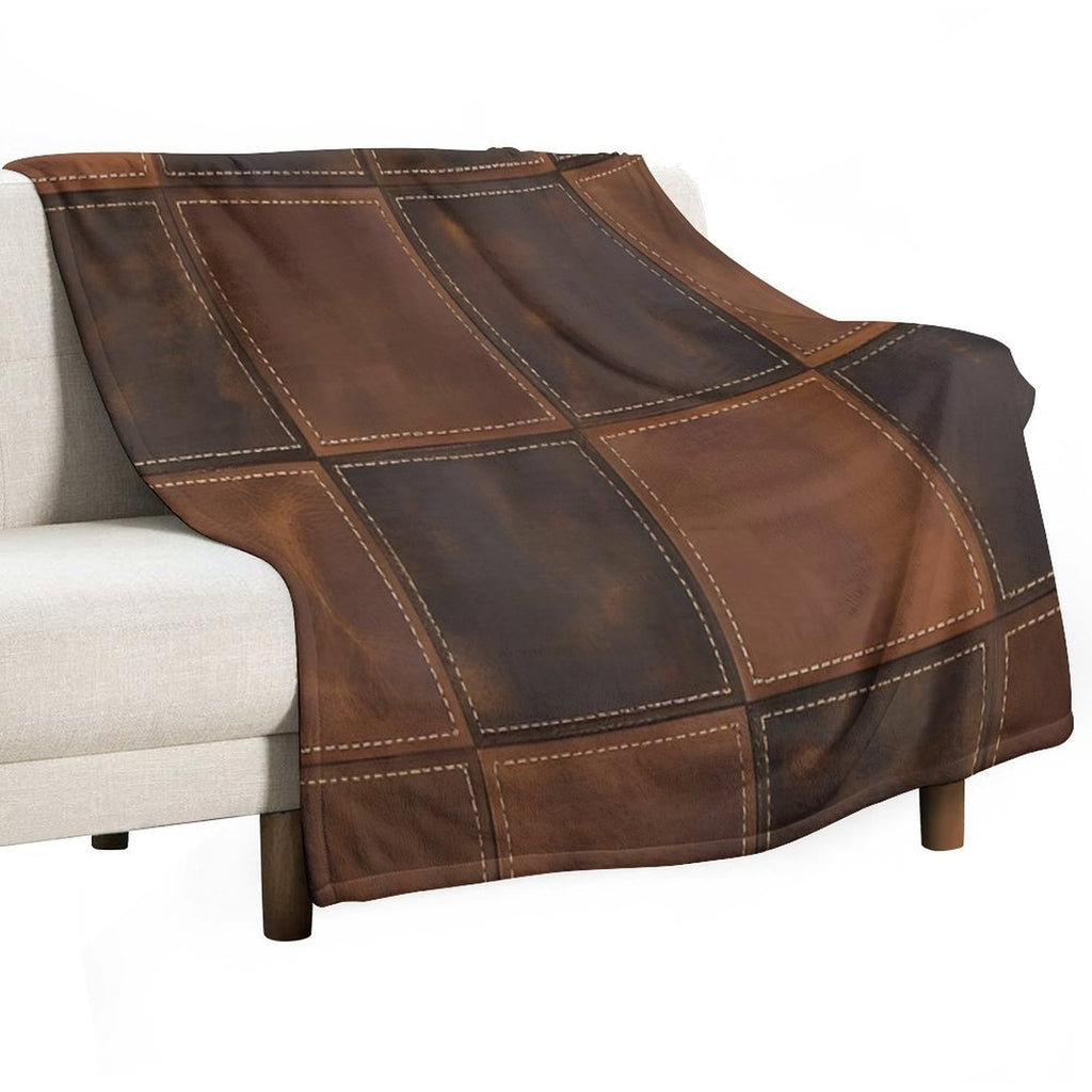 Distressed Leather Patchwork with Stitch Detail Velvety-soft Throw Blanket