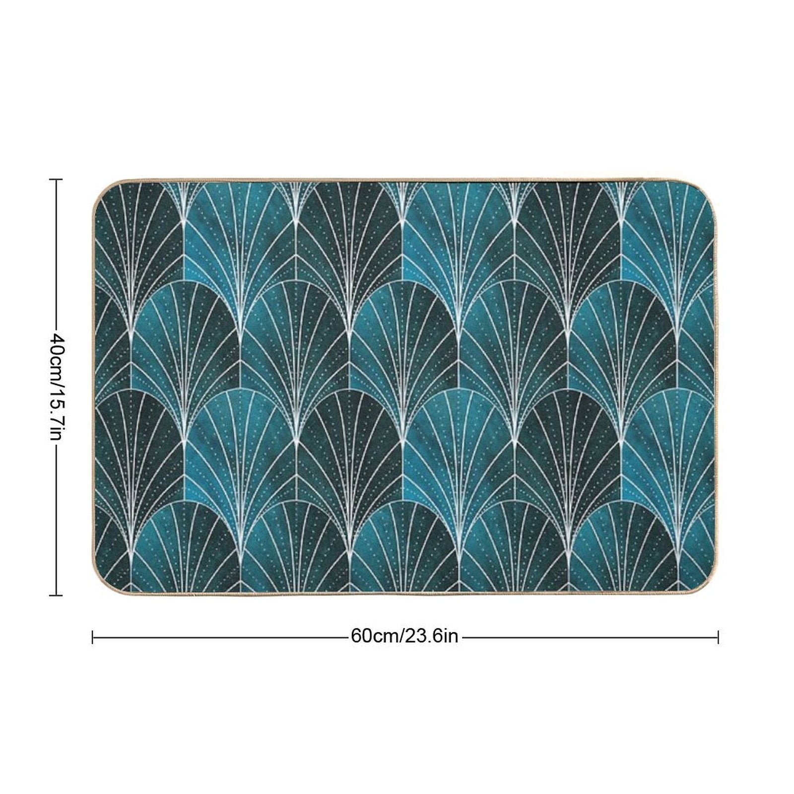 Art Deco Waterfalls  Textured Teal & White  Repositionable Bath Mat