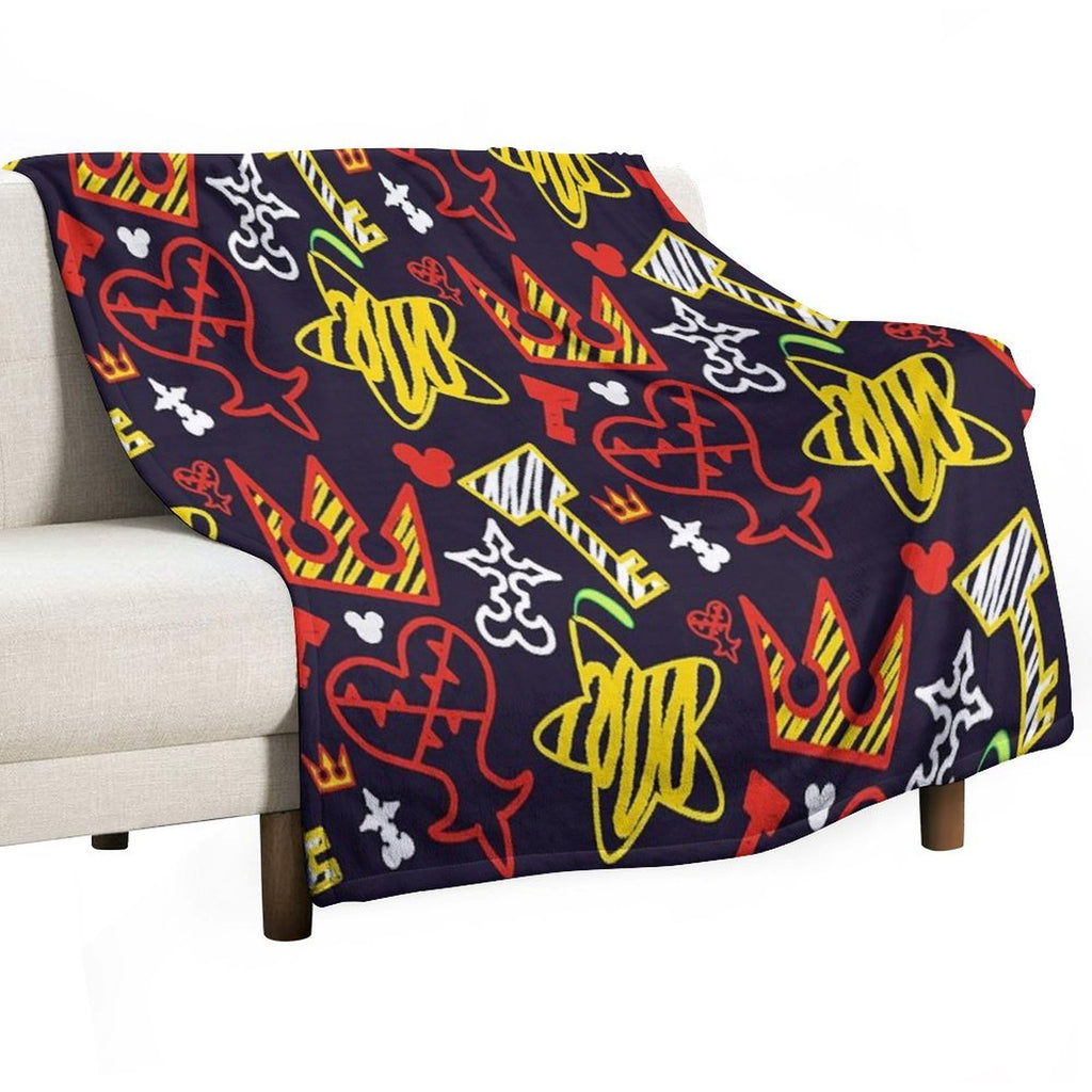 Kingdom Hearts Crayon Style Pattern - Bright Travel-friendly Throw Blanket