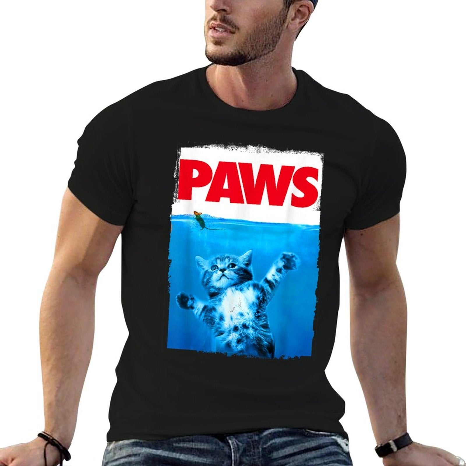 Xiongying Paws Cat And Mouse Top, Cute Funny Cat Lover Parody  Cotton T-Shirt
