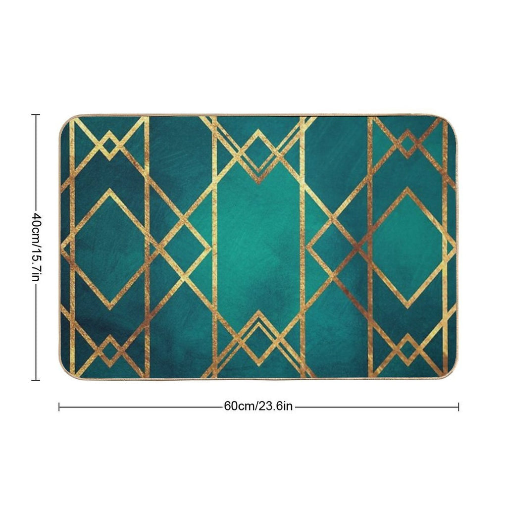 Green Gold Geometric  Repositionable Bath Mat