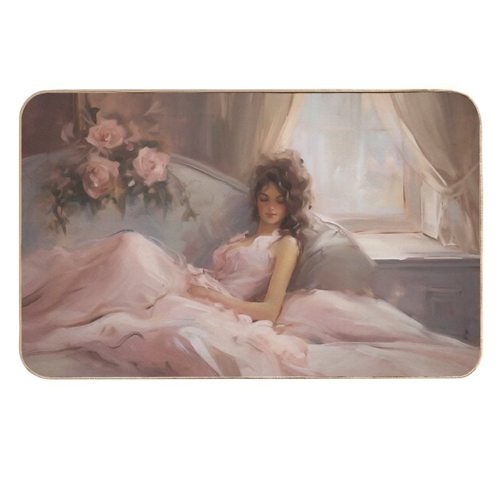 Coquette Aesthetic Vintage Painting of A Languid Woman  Rapid-Drying Bath Mat