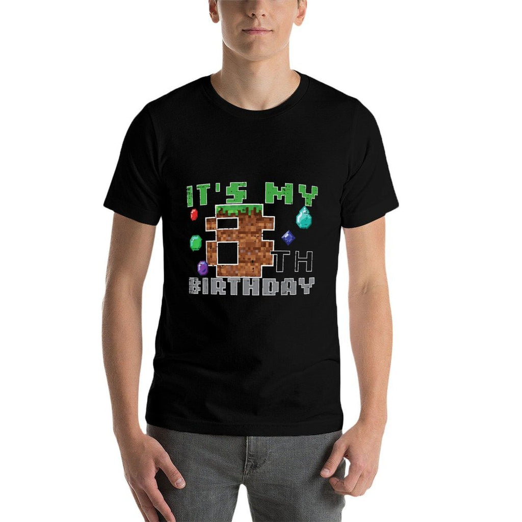 My 8th Birthday Pixel 8 Gamer Video Gaming Boys Kids Youth  Slim-fit Cut T-Shirt