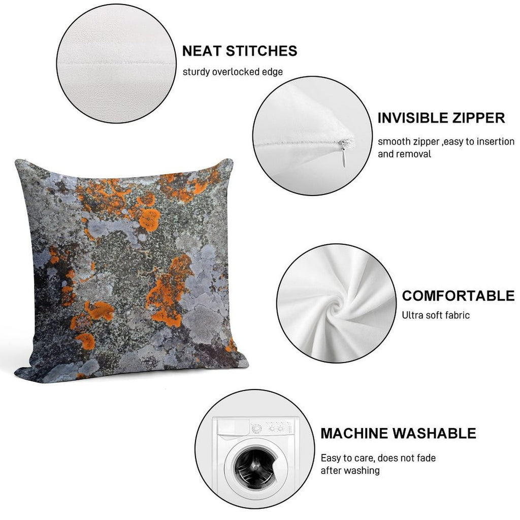 Orange And Grey Lichen Soft Gift Ready Throw Pillow