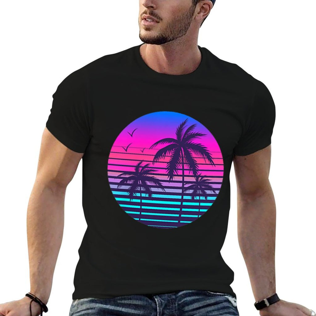 Sunset Cool Summer Vacation Men Women Beach Palm Tree  Versatile T-Shirt