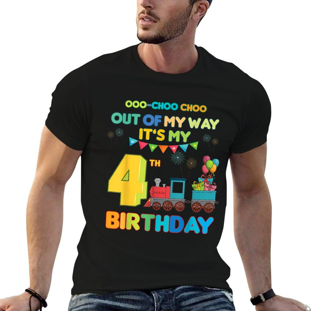 Out of My Way It's My 4th Birthday Trains Party Kids 4 Year  Classic T-Shirt