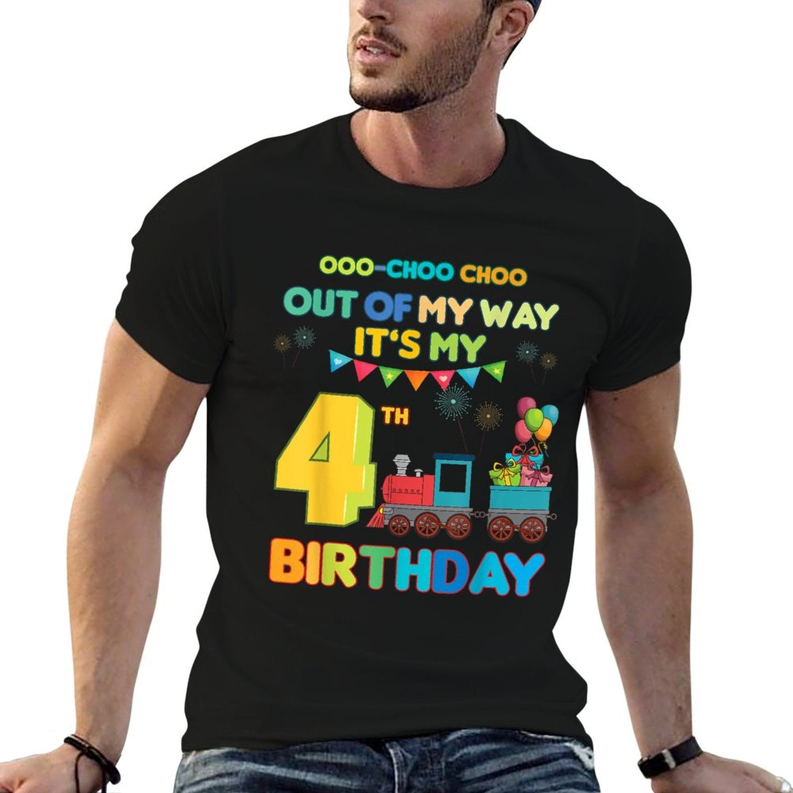 Out of My Way It's My 4th Birthday Trains Party Kids 4 Year  Classic T-Shirt