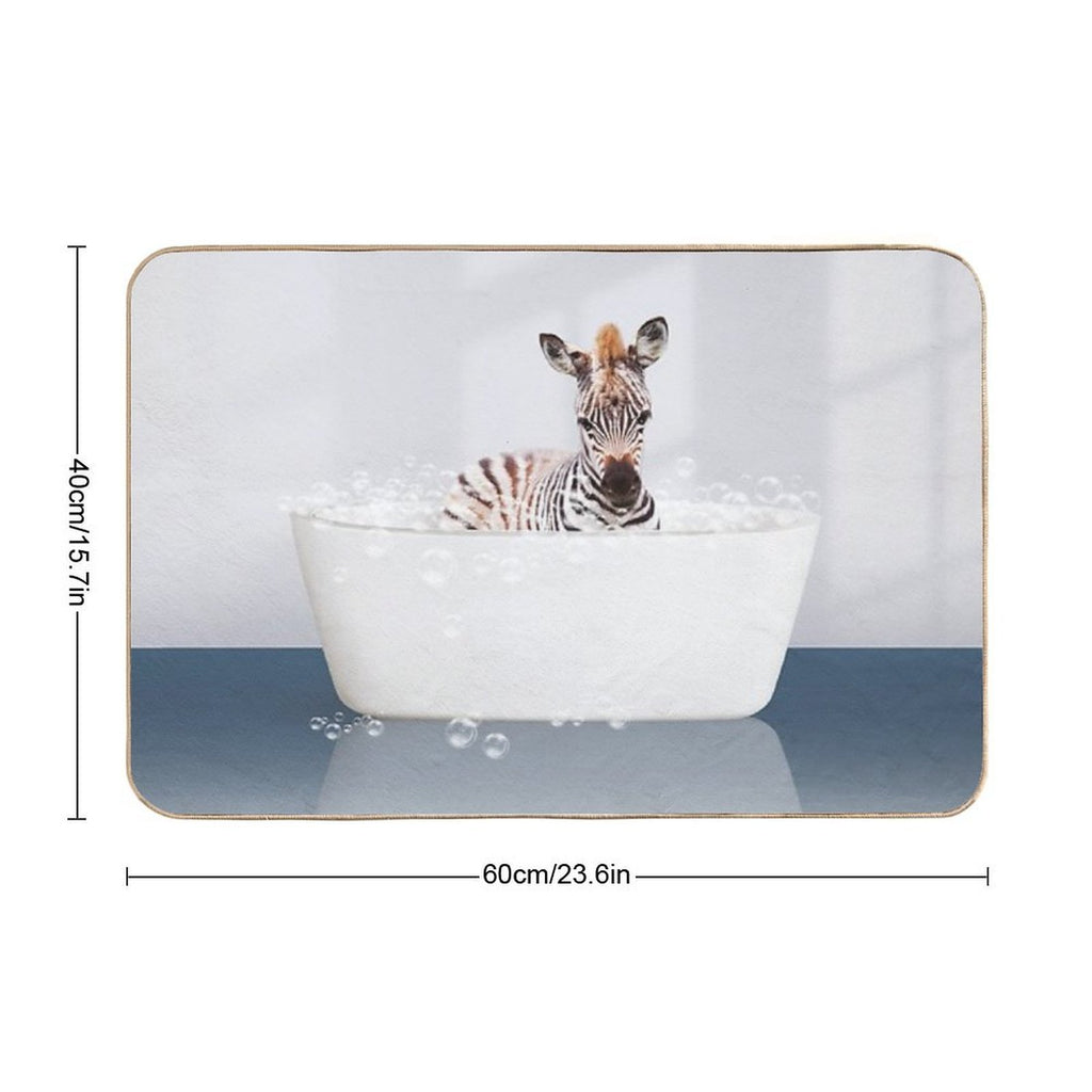 Baby Zebra  in Modern Bathtub Blue Print, Baby Zebra Bathing, Animals in Bathtub Art by Synplus  Eco-Friendly Bath Mat