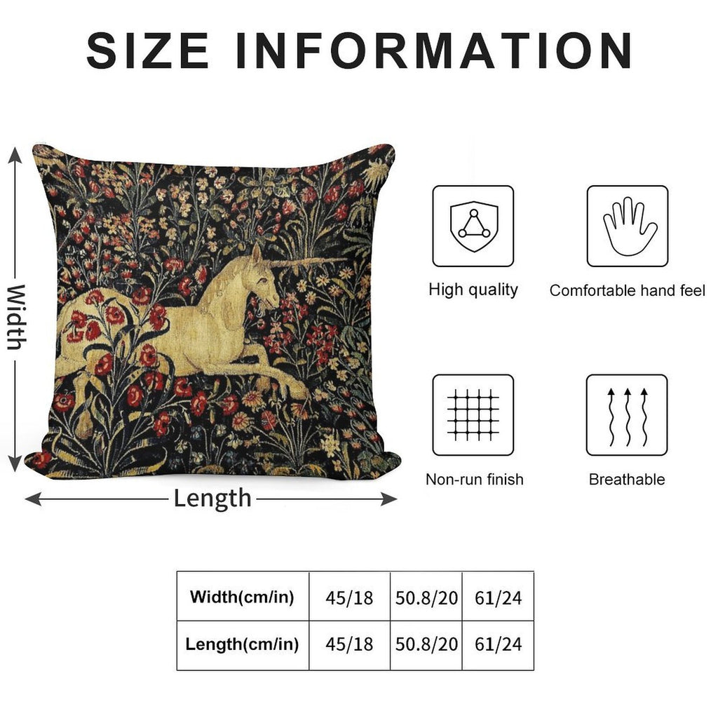 Medieval Unicorn Midnight Floral Tapestry Soft Shrink-Resistant Throw Pillow