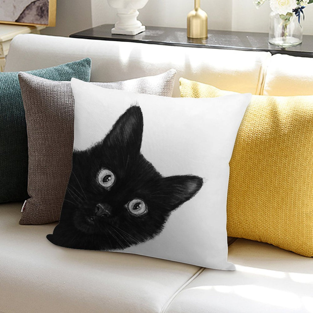 Black Cat Soft Short Plush Fabric Throw Pillow