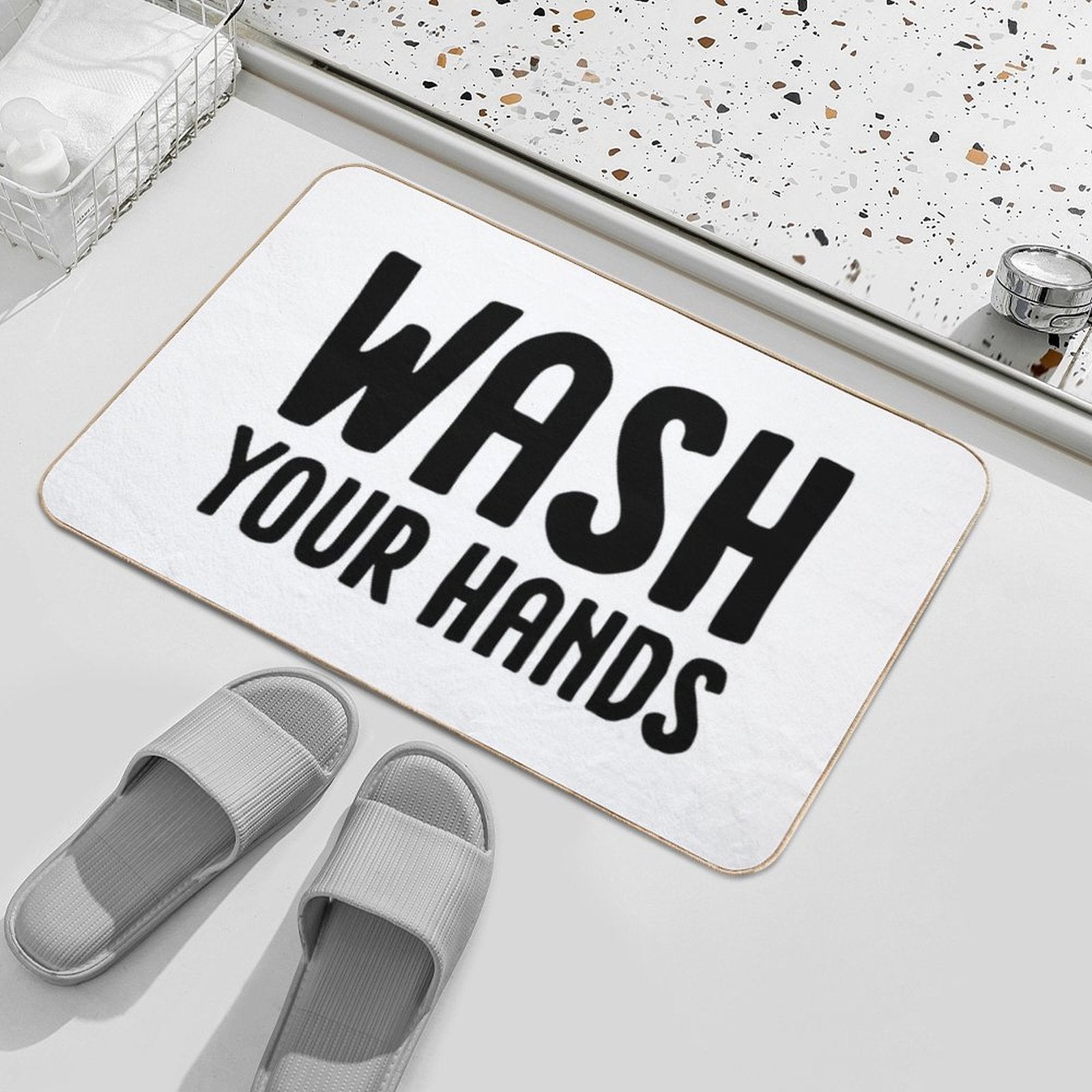 Wash Your Hands - White Durable Bath Mat