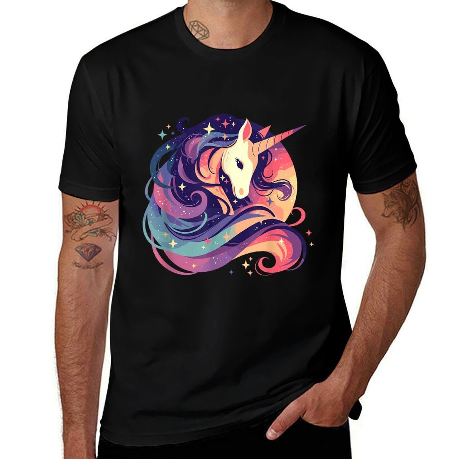 Majestic Sunset Unicorn Art Mystical Creature Fantasy  Heathered Texture T-Shirt