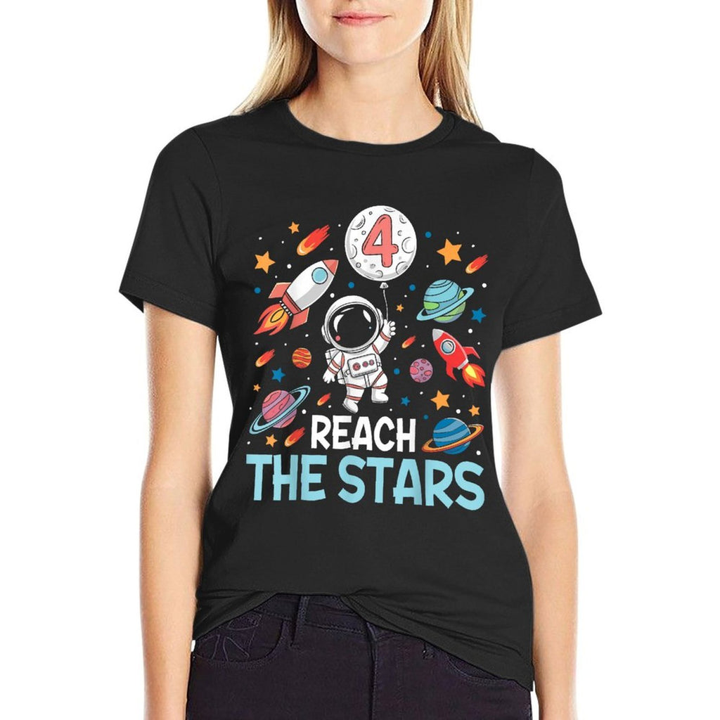 Reach Four The Stars 4 Years Old Birthday Boy Astronaut 4th  Quick-drying T-Shirt