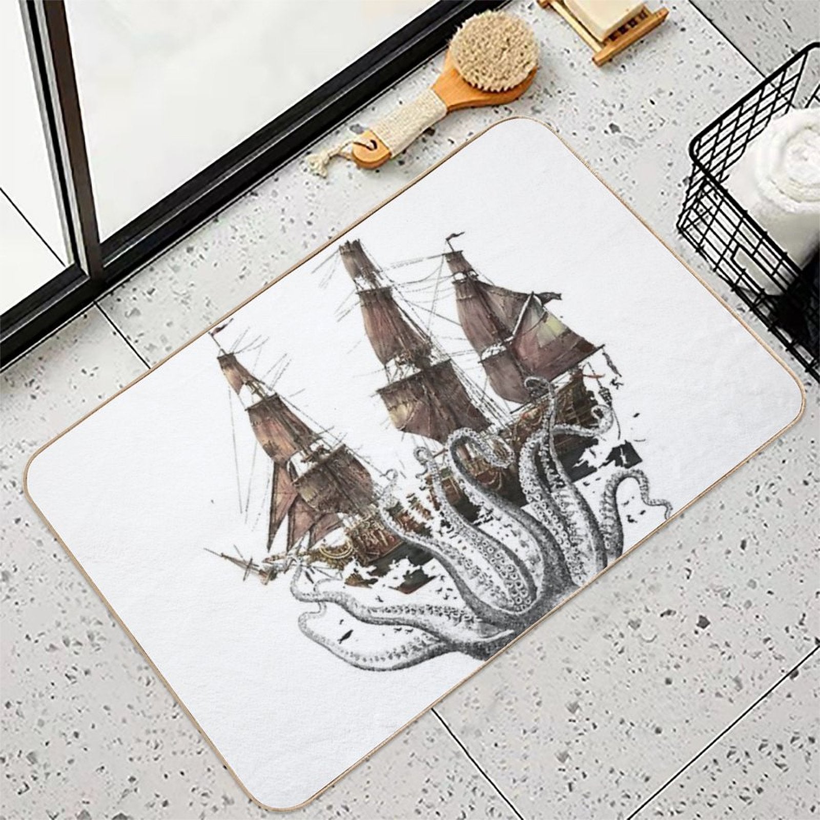 Octopus 20,000 Tentacles Under The Sea B  Stain-Proof Bath Mat