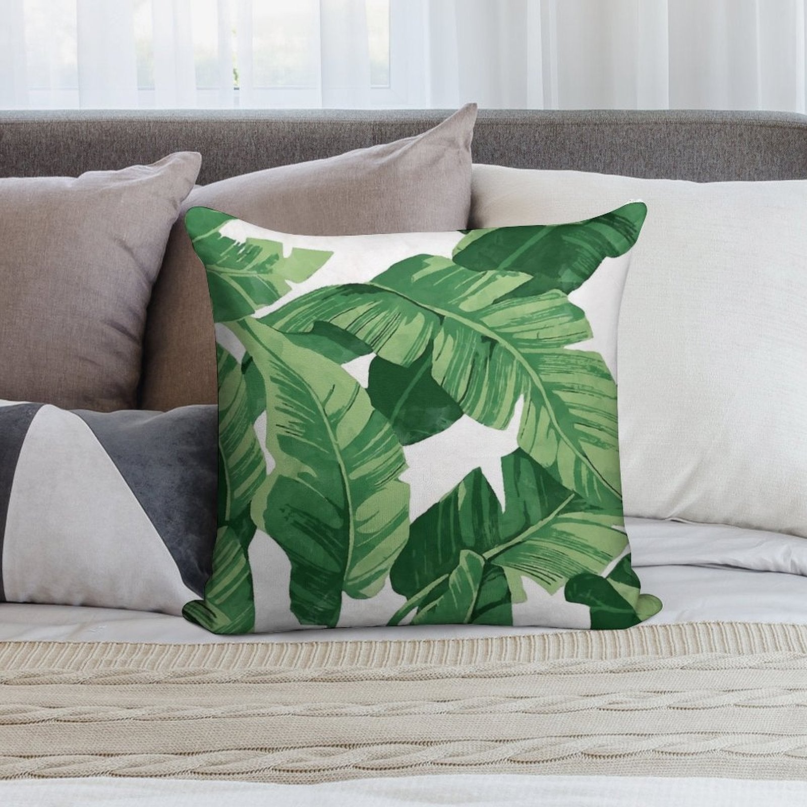 Tropical Banana Leaves II Soft Washable Throw Pillow