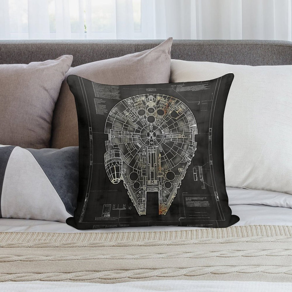 Millennium Falcon Star Wars Starship Blueprint Fan Art Soft Washable Throw Pillow