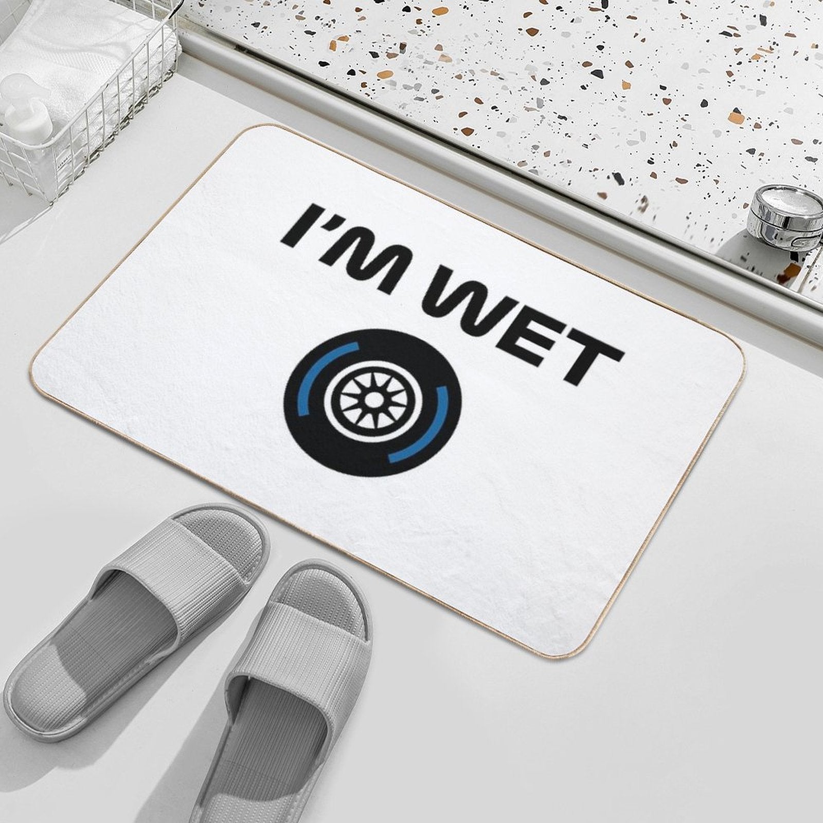 Funny Design I'm Wet (Wet Tyre Design - Black)  Eco-Friendly Bath Mat