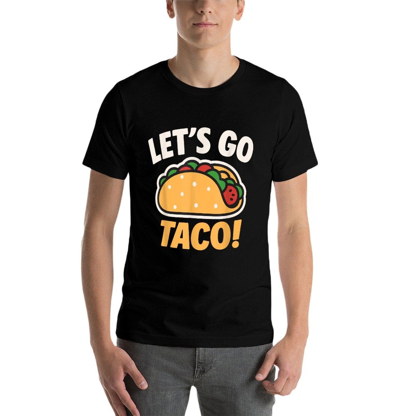 Funny Lets Go Taco  Ribbed Collar T-Shirt