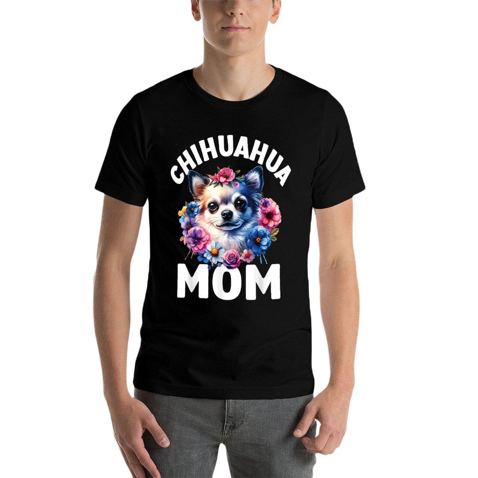 Watercolor Floral Chihuahua Mama Dog Lovers Mothers Day  Slim-fit Cut T-Shirt