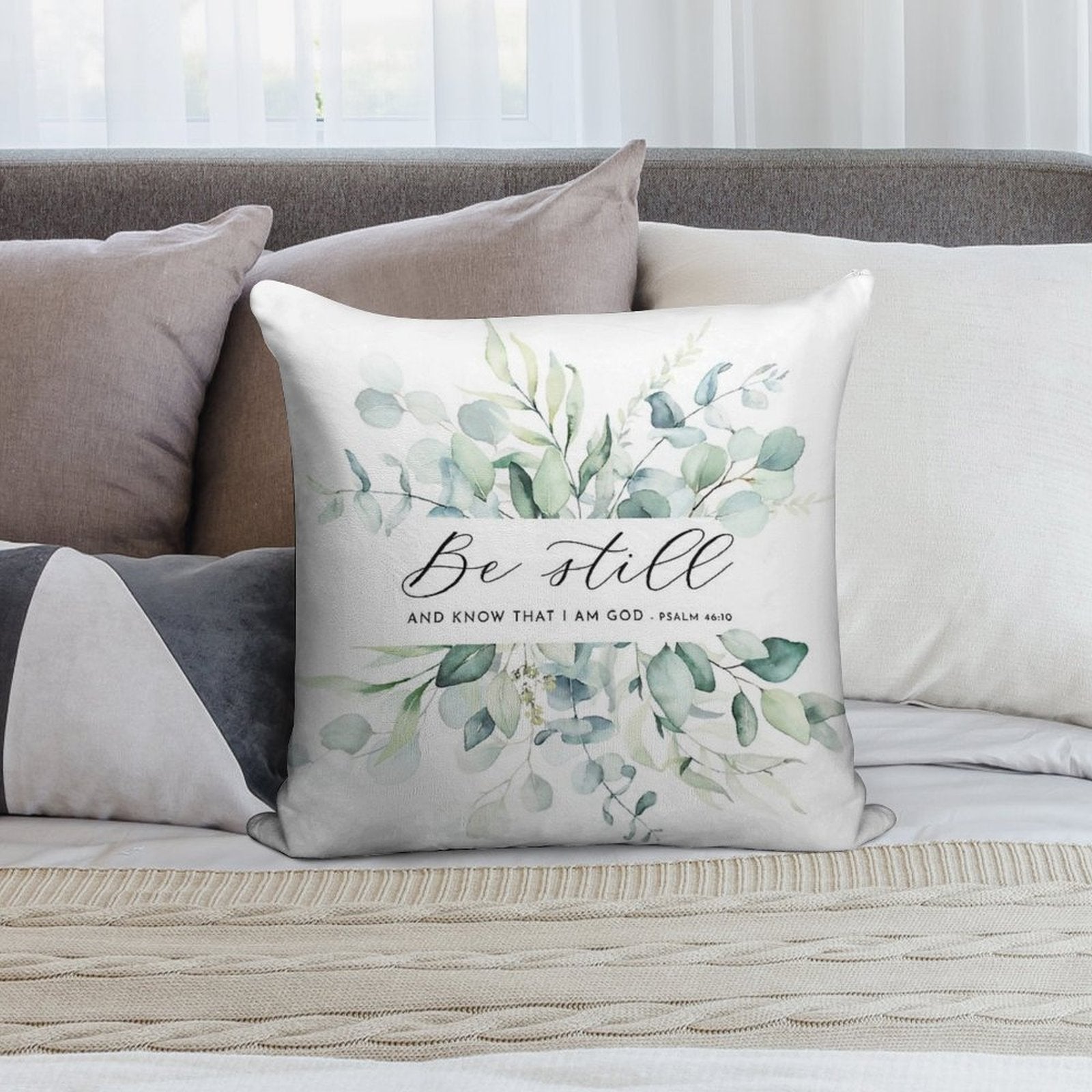 Be Still Psalm 4610 Bible Verse Art Soft Hidden Zipper Throw Pillow