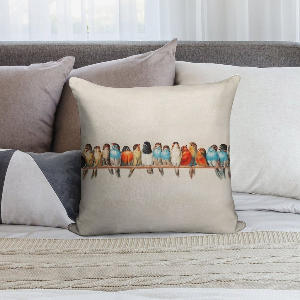 Vintage Birds Soft Reinforced Edging Throw Pillow