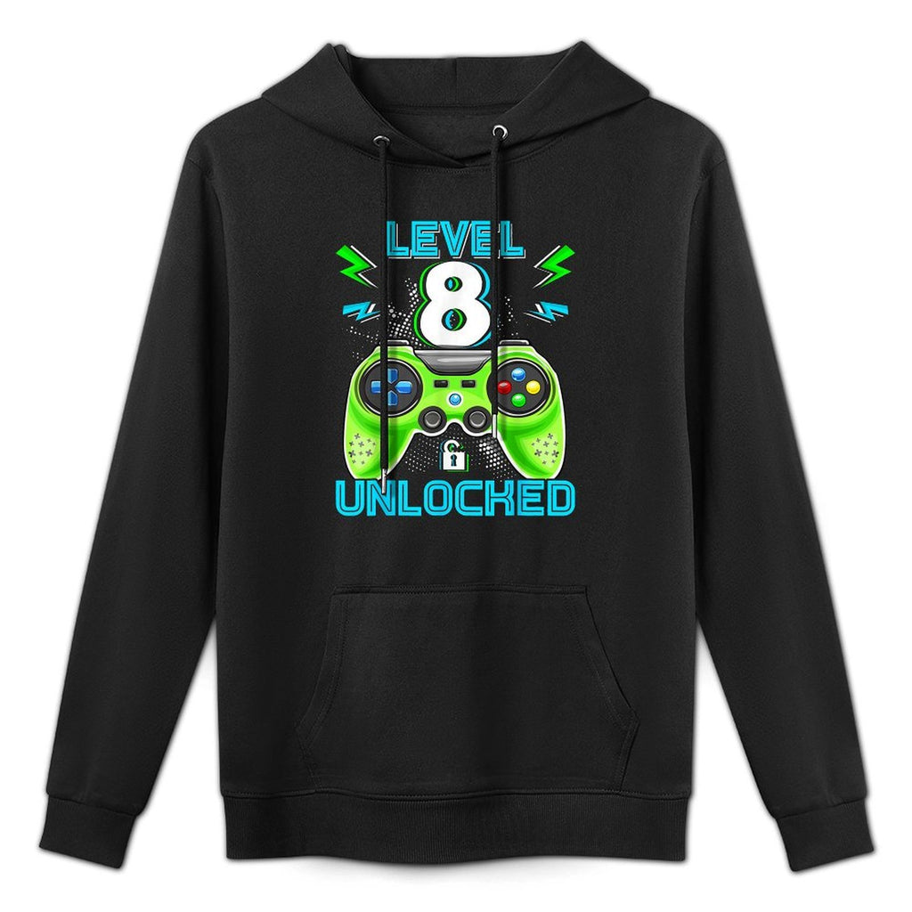 Level 8 Unlocked Birthday Kids 8th Video Game Eight Year Old Machine Washable Hoodie