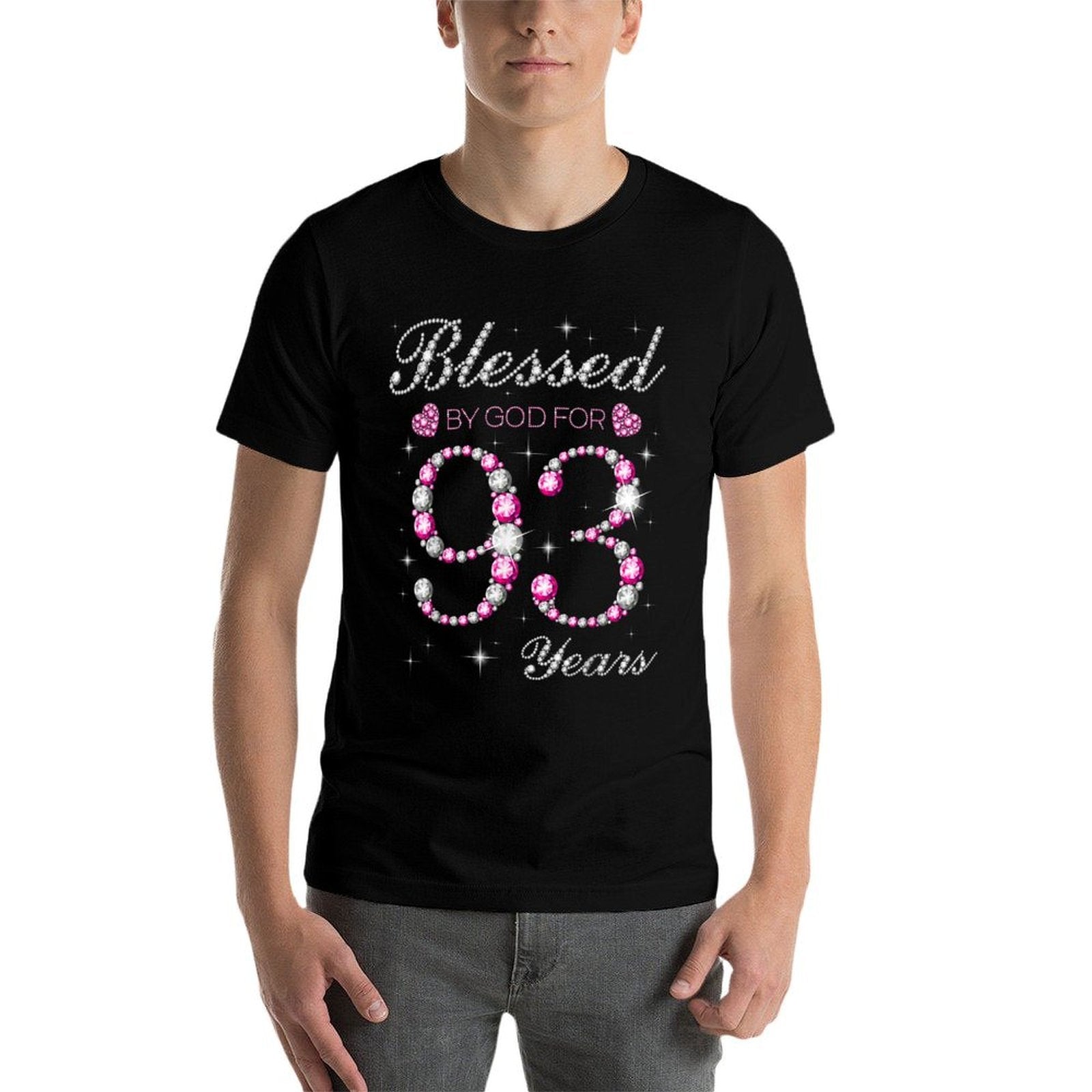 Blessed By God For 93 Years Old 93rd Birthday Party B-day  Ribbed Collar T-Shirt
