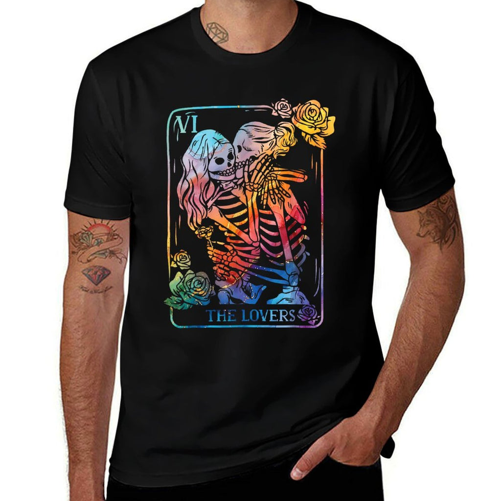 The Lovers Tarot Card Occult Goth Kissing LGBT Rainbow Pride  Cotton T-Shirt