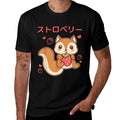 Cute Anime Squirrel Embrace Strawberry Kawaii  Rolled Sleeves T-Shirt