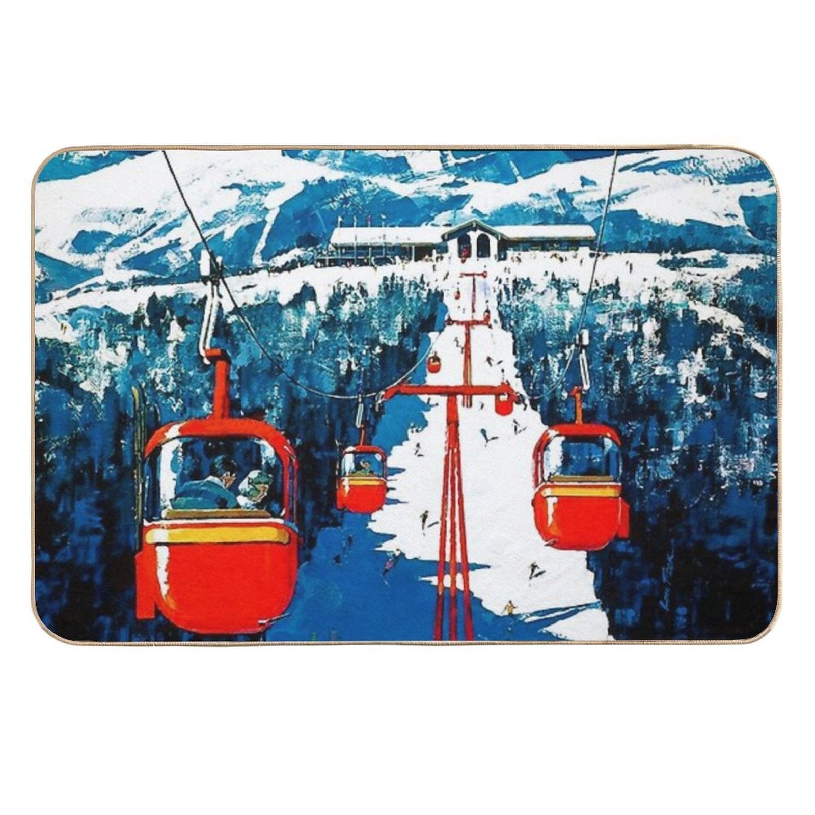 Vintage Gondola Winter Travel Ski Poster  Non-Slip Bath Mat