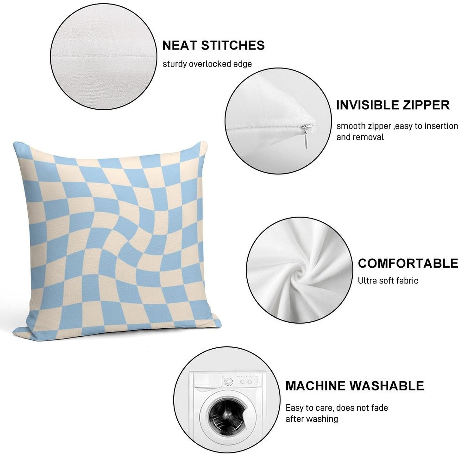Check II - Baby Blue Twist Soft Warmth Comfort Throw Pillow