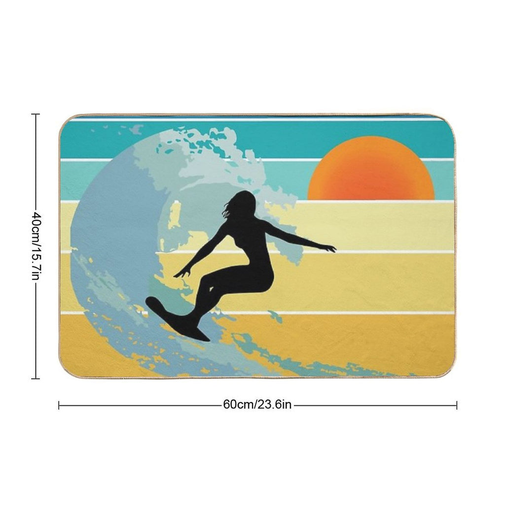 Sorry, I Can't, I Have A Board Meeting, Surfer Girl Silhouette at Sunset  Rapid-Drying Bath Mat